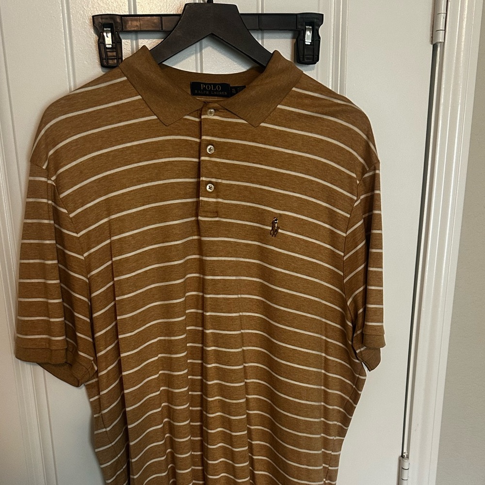 Ralph Lauren Men's Brown and White Polo Shirt